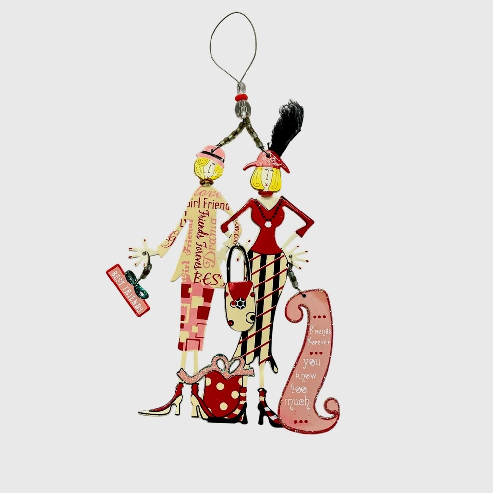 Vtg 1990 Metal Art Girlfriends"Friends Forever"‎ Best Friends Christmas Ornament